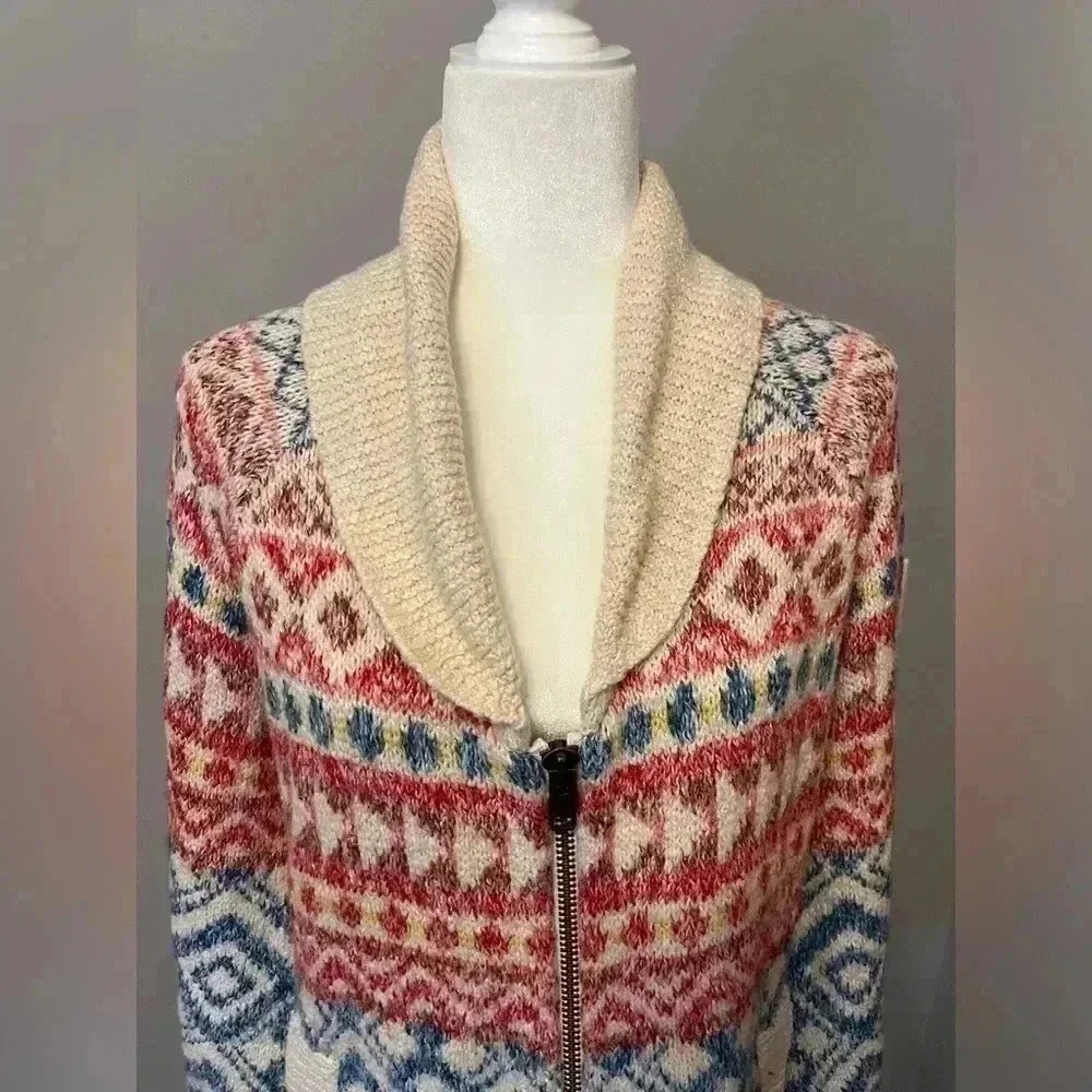 CAbi Highlands Sweater Fair Isle Printed Zip Front Cardigan Size S - Picture 10 of 12